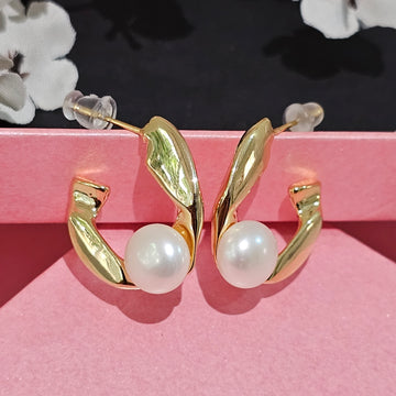 18K Micro-Gold Plated Half Hoop with Pearl
