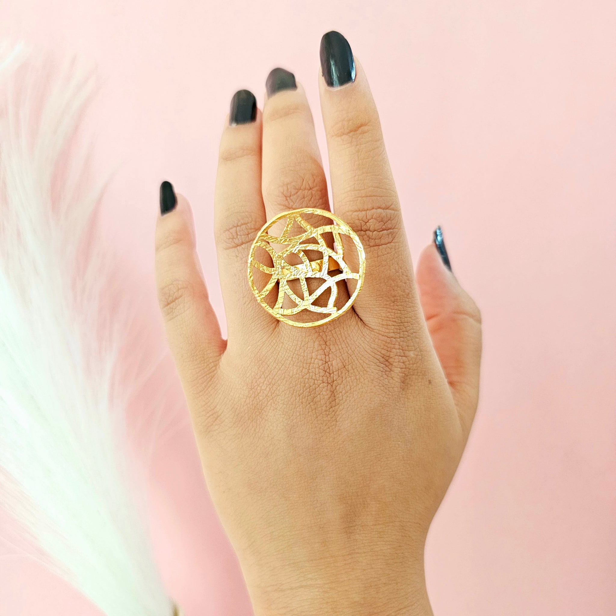 Handmade Brass Round Maze Ring