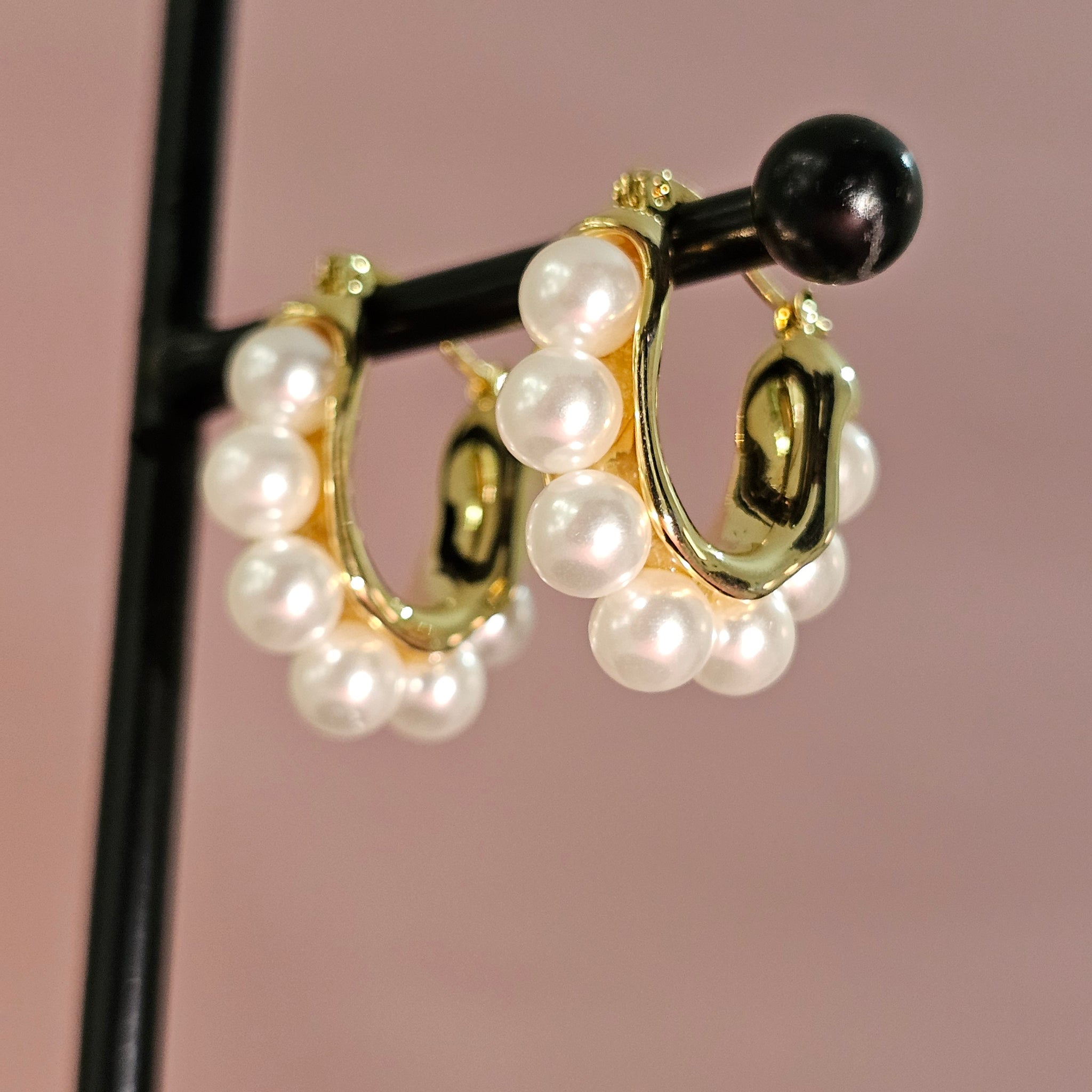 18K Micro-Gold Plated Pearl Hoops