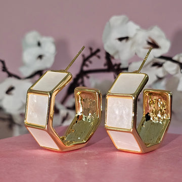 18K Micro-Gold Plated Pearl Square Hoops