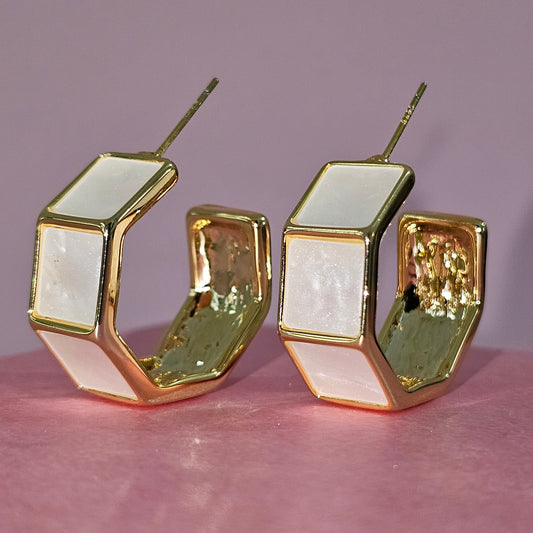 18K Micro-Gold Plated Pearl Square Hoops