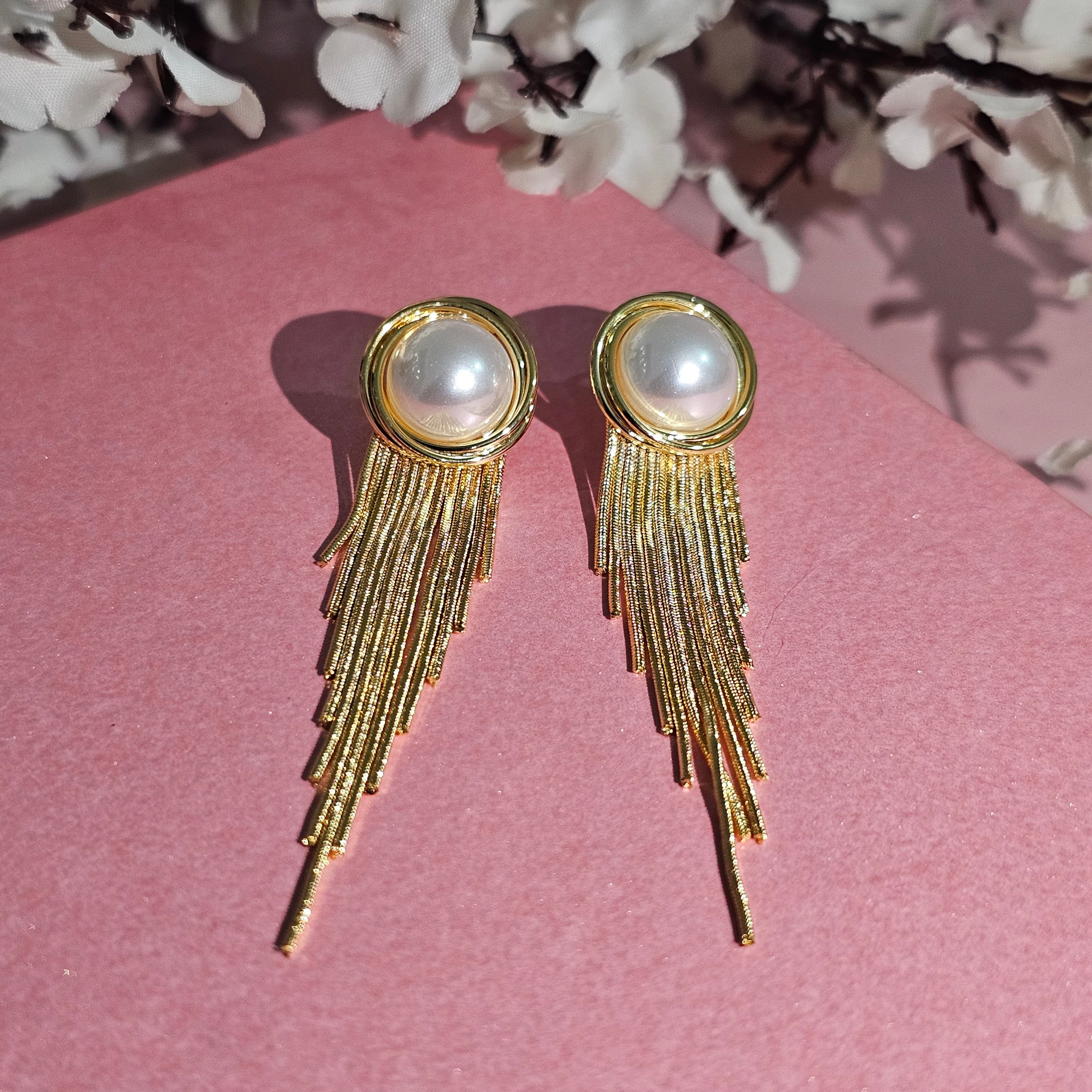 18K Micro-Gold Plated Luminous Pearl Tassel Earrings