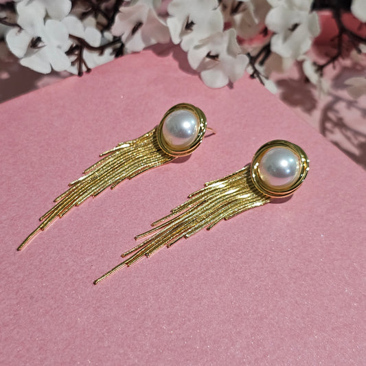 18K Micro-Gold Plated Luminous Pearl Tassel Earrings