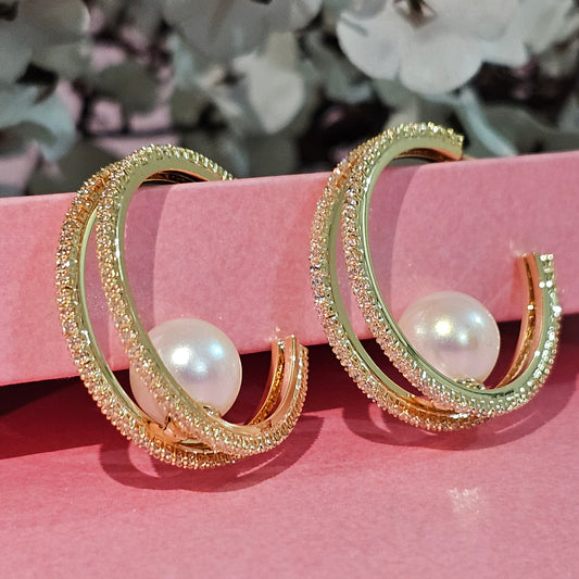 18K Micro-Gold Plated Golden Pearls Earrings