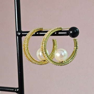 18K Micro-Gold Plated Golden Pearls Earrings