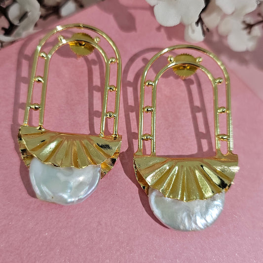 Handmade Brass Window Pearl Earings