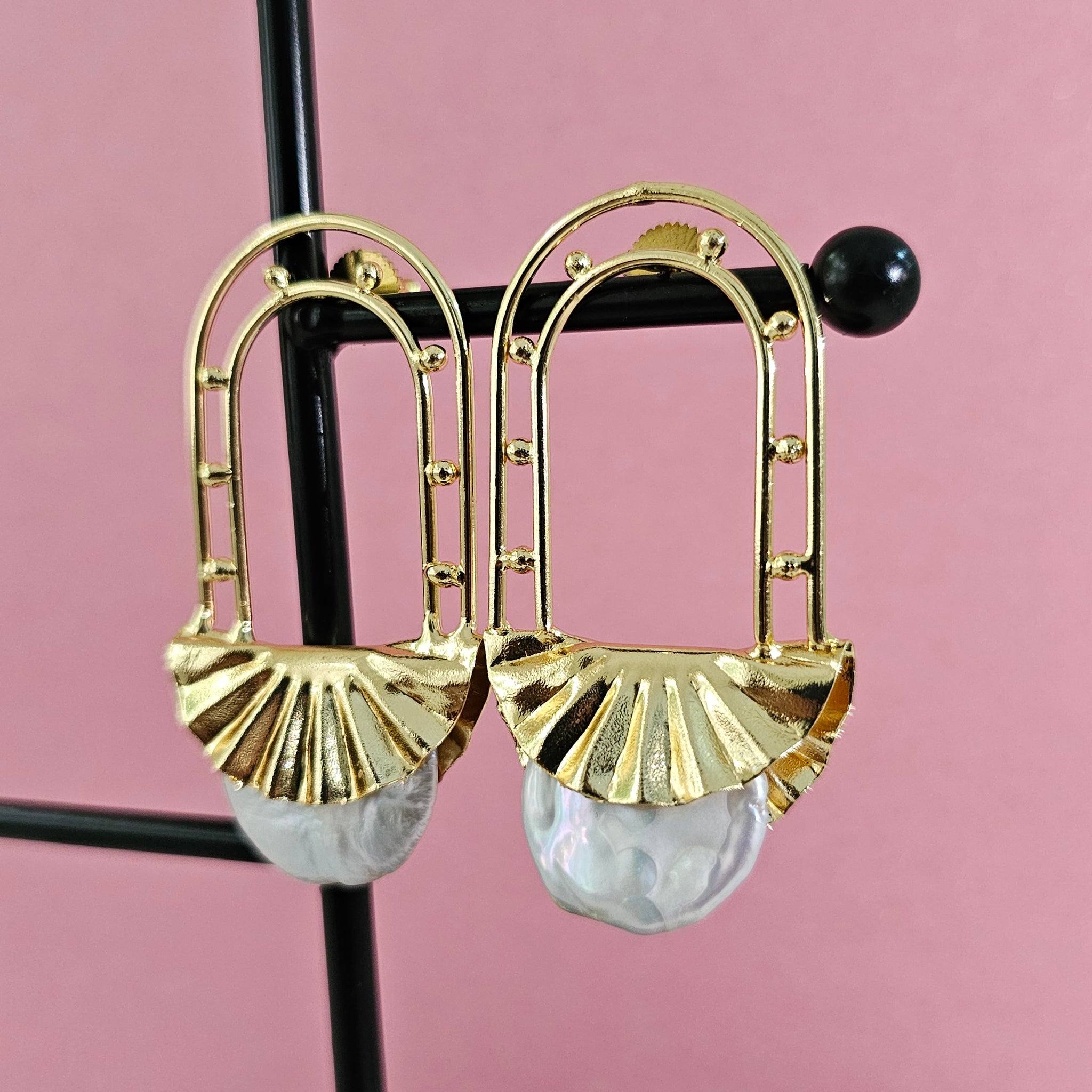 Handmade Brass Window Pearl Earings