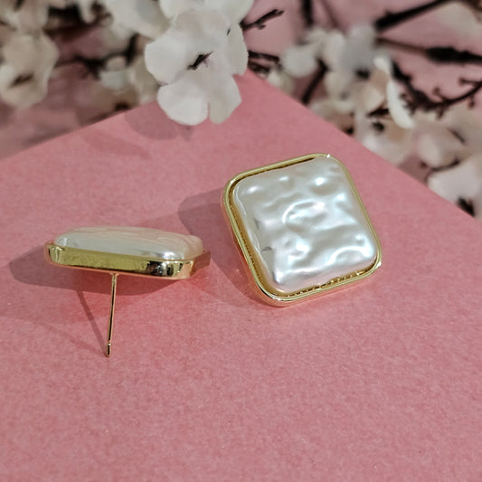 18K Micro-Gold Plated Pearl Square Studs