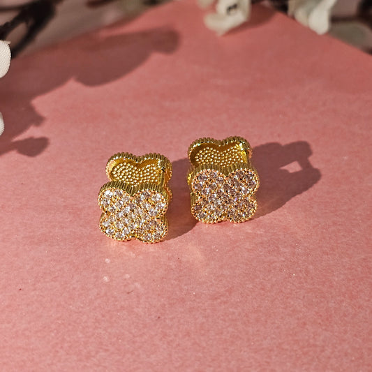 18K Micro-Gold Plated Clover Gold Studs