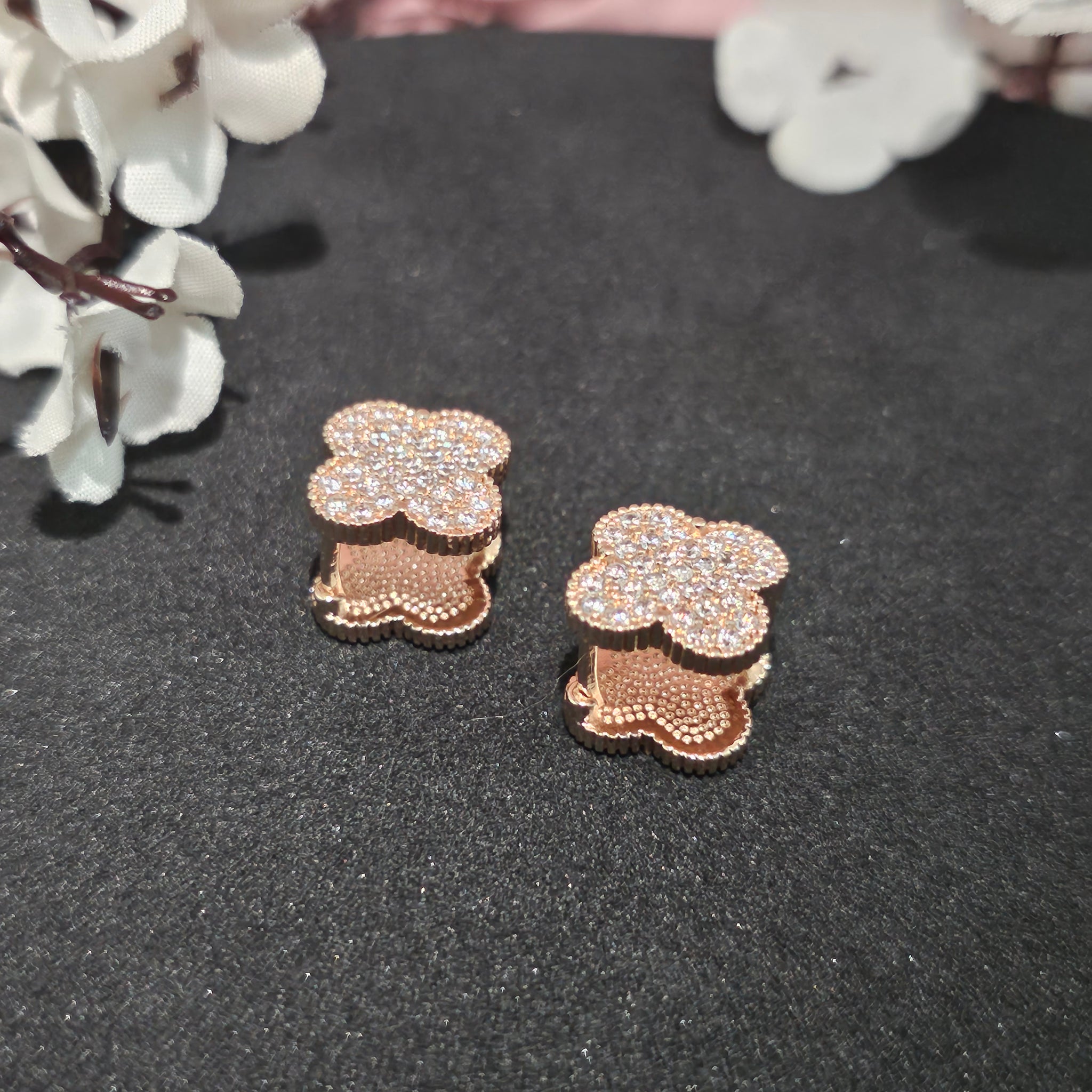 14K Micro- Rose Gold Plated Clover Rose Gold Studs