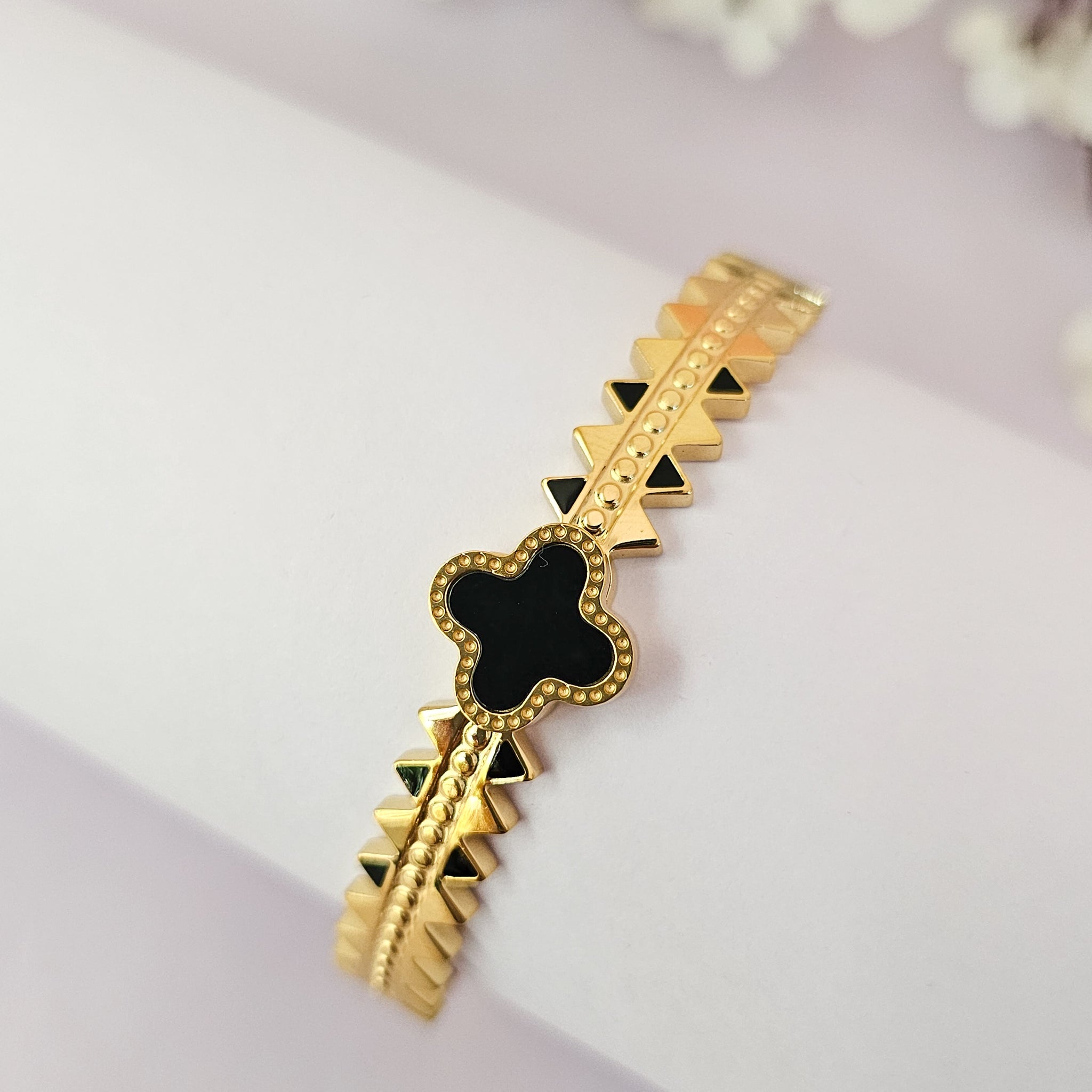 18K Micro-Gold Plated Black-Gold Clover Bracelet