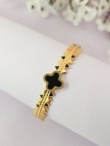 18K Micro-Gold Plated Black-Gold Clover Bracelet