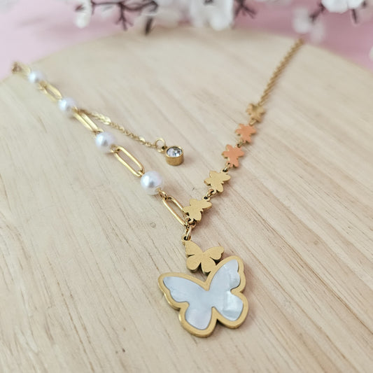 18K Micro-Gold Plated Butterfly Pearl Necklace