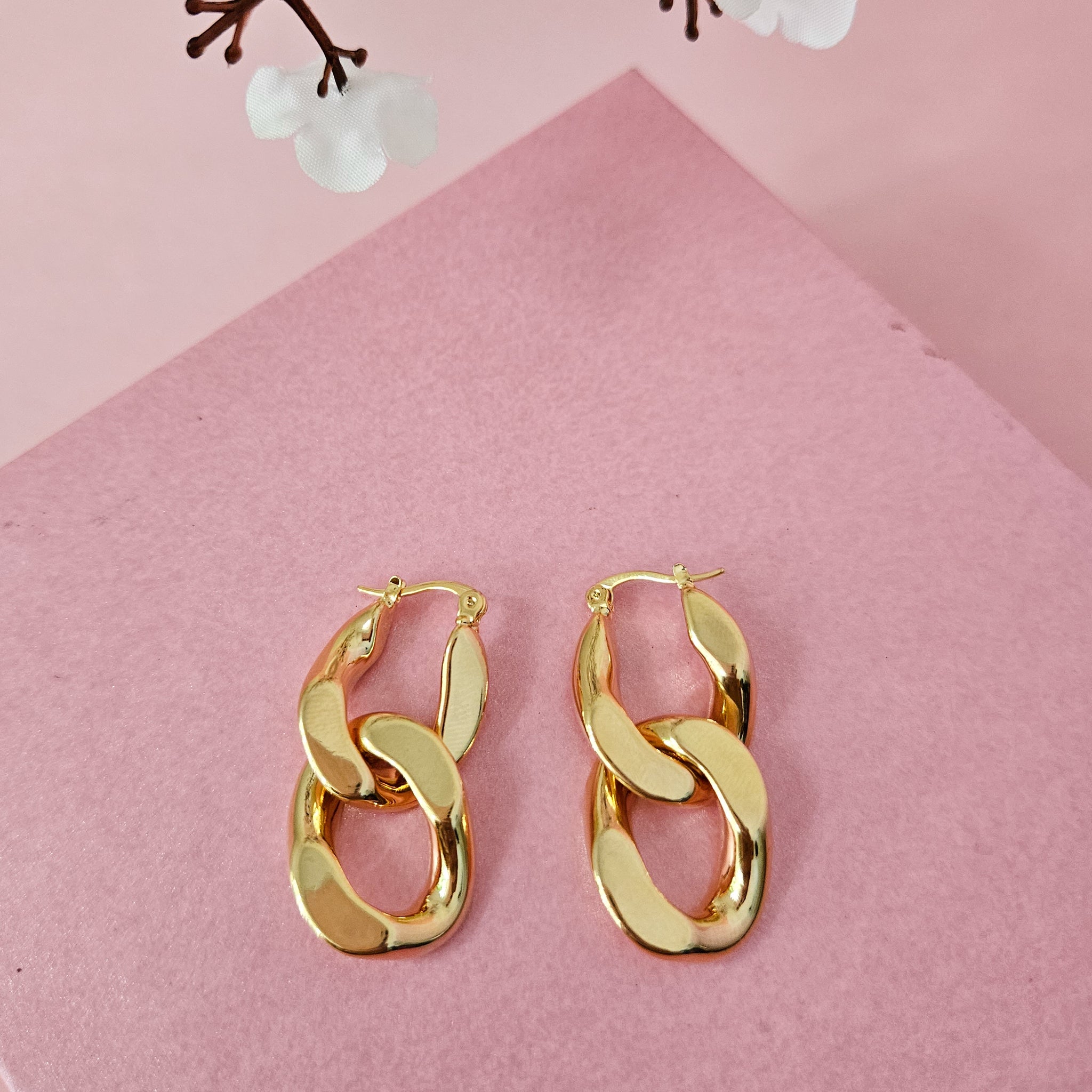 18K Micro-Gold Plated Curb Chain Hoops Earrings