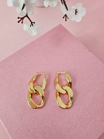 18K Micro-Gold Plated Curb Chain Hoops Earrings