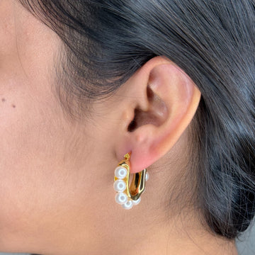 18K Gold Plated Pearl-Accented Hoops Earring