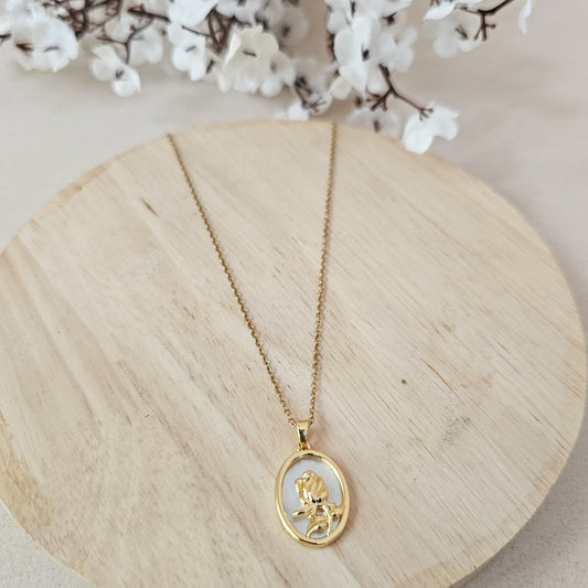 18K Micro-Gold Plated Oval White Necklace