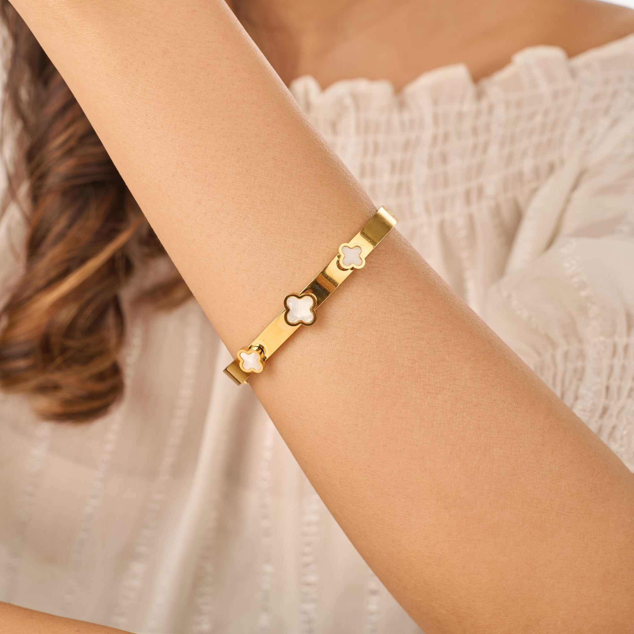 18K Micro-Gold Plated White-Gold Clover Bracelet