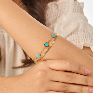 18K Micro-Gold Plated Linked Hearts Bracelet