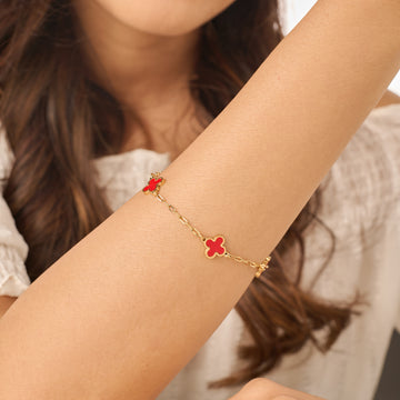 18K Micro-Gold Plated Red Clover Bracelet