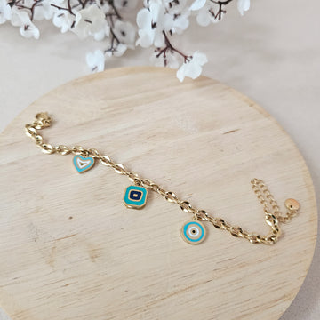 18K Micro-Gold Plated Sea Blue Hearts Bracelet