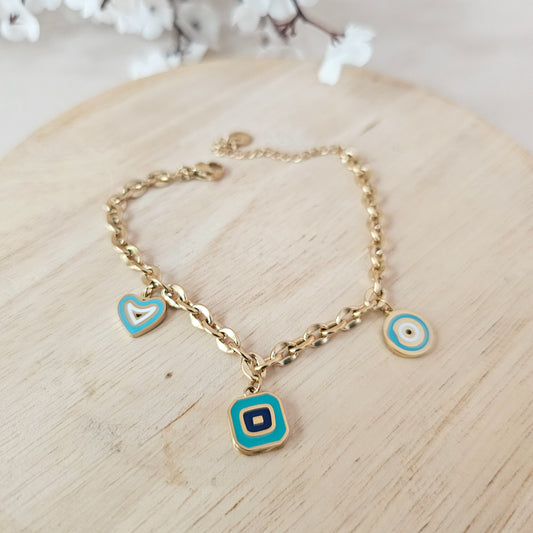 18K Micro-Gold Plated Sea Blue Hearts Bracelet