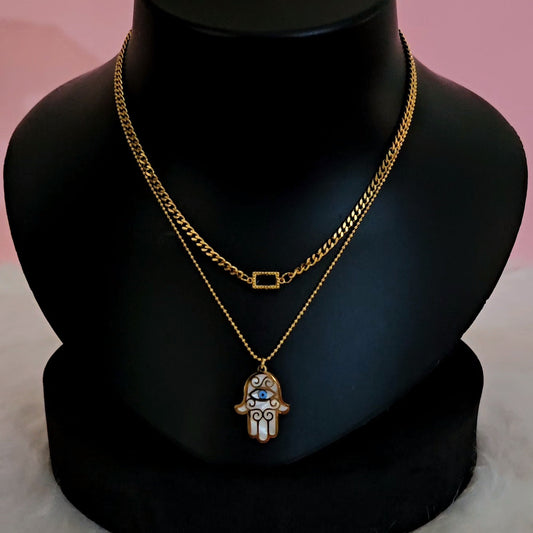 18K Micro-Gold Plated Double Hamsa Necklace