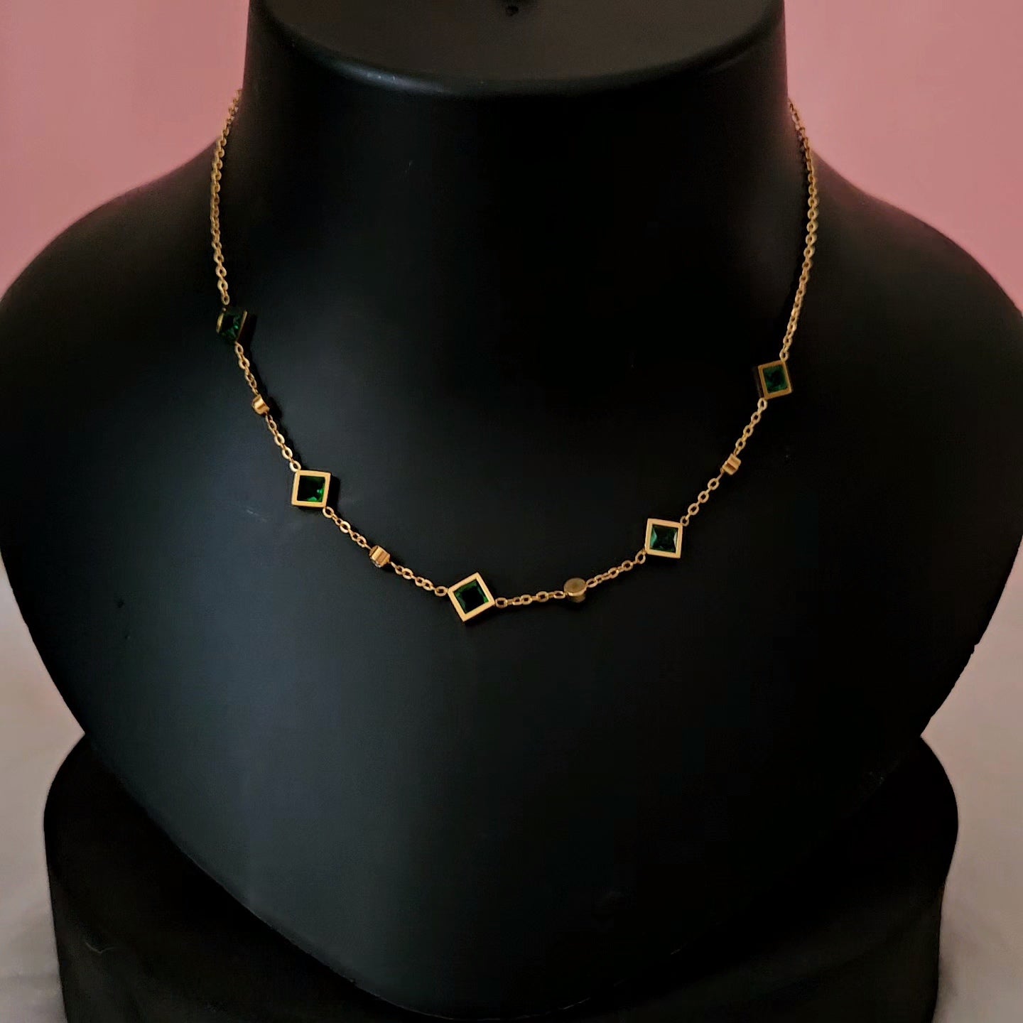 18K Micro-Gold Plated Green Geometric Link Chain