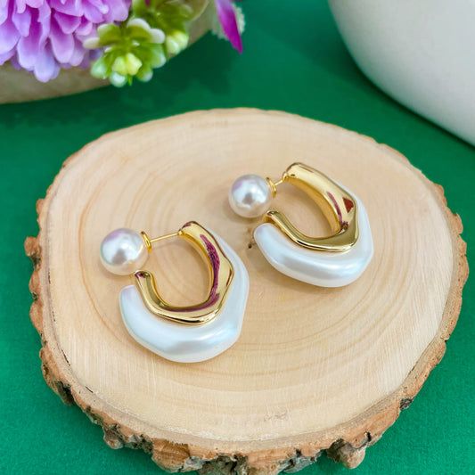 18K Micro-Gold Plated White Pearl Hoops