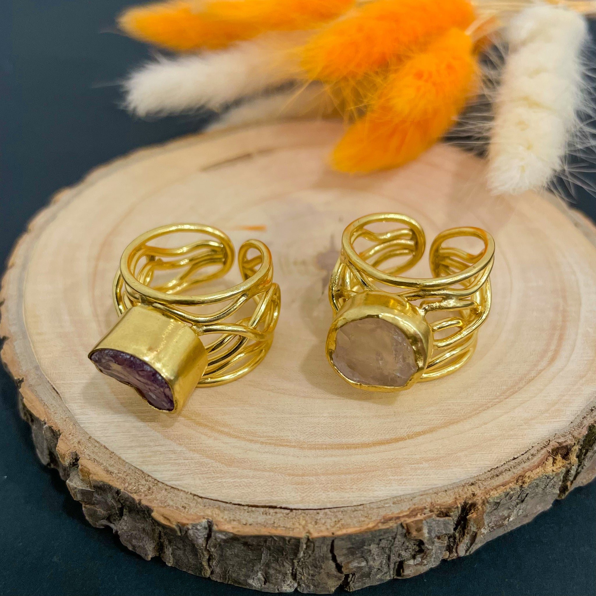 Handmade Brass Wired Natural Stone Ring